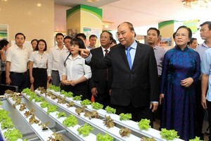 Prime Minister Nguyen Xuan Phuc visits a pavilion showcasing Hai Phong's agricultural products (Photo: VNA)