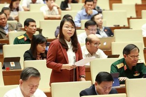 Representative from Bac Giang province Ha Thi Lan speaks in a discussion at the NA's 8th session (Photo: VNA)