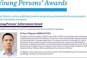 Young scientist becomes first VNese awarded by UK Royal Aeronautical Society