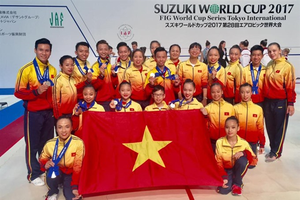  Vietnamese aerobic team at the FIG World Cup in Tokyo (Photo: VNA)