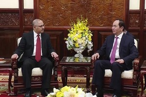 Vietnamese President Tran Dai Quang (R) and Egypt’s ambassador Youssef Kamal Boutros Hana