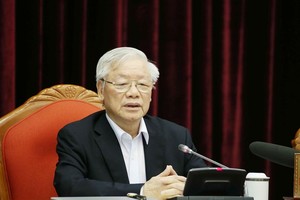 Party General Secretary and State President Nguyen Phu Trong speaks at a meeting in Hanoi on April 23 (Photo: VNA)