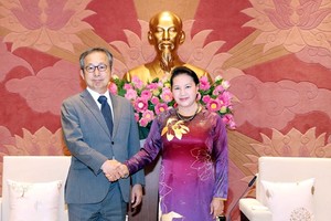 National Assembly Chairwoman Nguyen Thi Kim Ngan (R) meets with Japanese Ambassador Yamada Takio on June 30 (Photo: VNA)