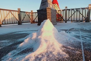 Beautiful landscape on Fansipan mountaintop covered in snow, ice 
