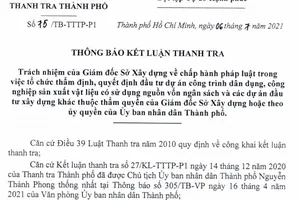 Sở Xây dựng TPHCM có nhiều thiếu sót trong công tác tham mưu