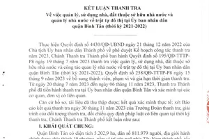 Kết luận thanh tra tại quận Bình Tân: Đề xuất chuyển 3 cá nhân liên quan đến chứng chỉ hành nghề xây dựng sang cơ quan điều tra