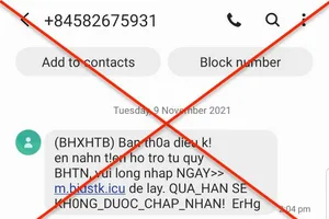 Một tin nhắn lừa đảo nhận tiền trợ cấp