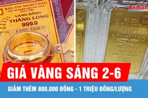 Giá vàng sáng 2-6, giảm thêm 800.000 đồng - 1 triệu đồng/lượng