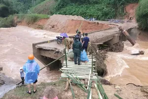 Quảng Ngãi: Dựng cầu tạm bằng tre thay cầu Nước Bao bị gãy