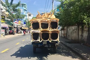 Xe 3 bánh chở hàng hóa cồng kềnh lưu thông trên đường phố TPHCM