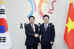 Chủ tịch nước Lương Cường hội đàm với Tổng thống Hàn Quốc Lee Jae Myung. Ảnh: TTXVN