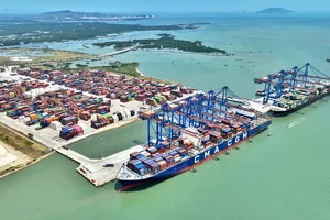 Cảng Gemalink (phường Tân Phước) là một trong những cảng hiện hữu nằm trong vùng lõi của Khu thương mại tự do có khả năng tiếp nhận tàu trên 200.000 tấn. Ảnh: THÀNH HUY