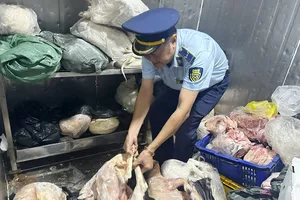 Gần 1 tấn thịt và nội tạng heo bốc mùi hôi thối bị lực lượng chức năng tỉnh Đồng Nai phát hiện và tiêu hủy. Ảnh PT