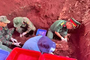Lực lượng tìm kiếm của Đội K76 tìm thấy nhiều di vật, hài cốt liệt sĩ. Ảnh: ĐVCC