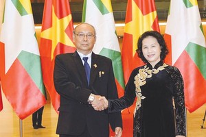 國會主席阮氏金銀接見了緬甸議會上院議長兼國會主席曼溫凱丹。（資料圖：廷南）