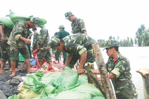 部隊幫助民眾加固圍堤防範天災。（圖源：互聯網）