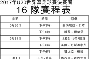 16 隊賽程表