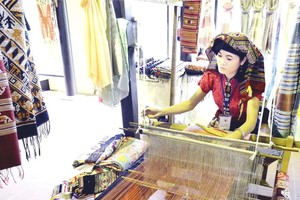 藝人在絲綢土錦文化嘉年華上表演織布技術。（圖源：互聯網）