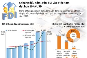 2011年- 2017年上半年越南FDI流入量圖表。（圖源：越通社）