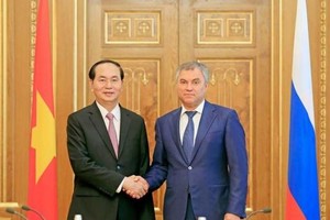 國家主席陳大光會見俄羅斯聯邦國家杜馬主席納雷什金。(圖源：Trandaiquang.org)