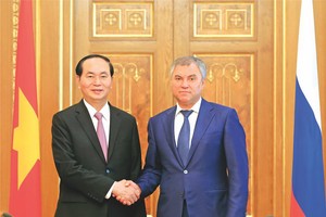 國家主席陳大光會見俄羅斯聯邦國家杜馬主席納雷什金。(圖源：互聯網)