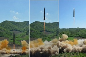  “火星-14”型洲際彈道導彈發射照。（資料圖源：韓聯社）