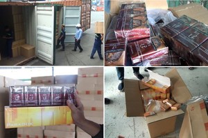 桔萊港海關查獲兩個裝有100多萬包香煙集裝箱。（圖源/拼圖：P.Linh）