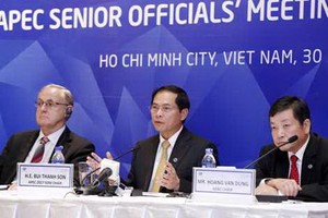 外交部常務副部長裴清山(中)在會議上發表講話。（圖源：ĐD）