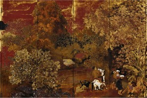 圖為阮家智畫家的《鄉村》漆畫。