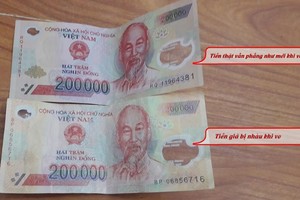 面額20萬元的真假鈔可以肉眼辨識。（示意圖源：互聯網）