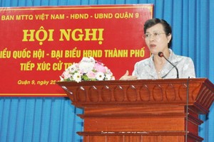 市人民議會主席阮氏決心回答選民的詢問。（圖源：喬峰）