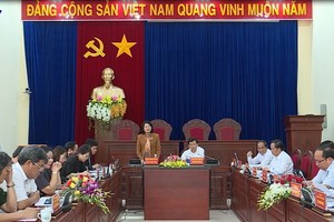 國家副主席鄧氏玉盛(中左)在會議上發表講話。（圖源：VTV視頻截圖）