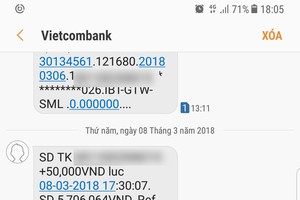 越南外貿商業股份銀行表示，當手機收到“xxx.yy”字樣的內容並適逢某個網址的短信時，若干智能手機在短信後面將自動顯示該網頁的形象。（圖源：互聯網）