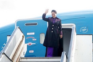 國會主席阮氏金銀率領越南國會高級代表團抵達荷蘭阿姆斯特丹市史基浦國際機場。（圖源：VOV）