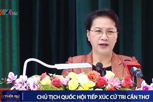 國會主席阮氏金銀回答芹苴市選民的詢問。（圖源：VTV視頻截圖）