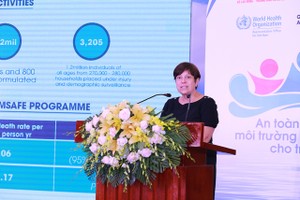 彭博(Bloomberg) 慈善基金的社群醫療計劃全球經理凱利‧享寧博士在研討會上發表講話。（圖源：登贏）