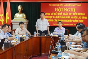 有關2018年勞動者對若干企業的勞動、薪資、收入、開支、生活等情況的考察結果發佈會現場一瞥。（圖源：光勝）