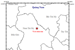 昨(17)日上午7時許，廣南省南茶眉縣區域發生一場里氏3.9級的地震。圖中星號表示震中位置。（圖源：地球物理院）
