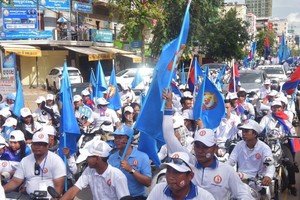 柬埔寨人民黨支持者在拉票。（圖源：互聯網）