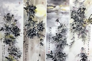 吳廣沛的牡丹作品：風、晴、雨、露