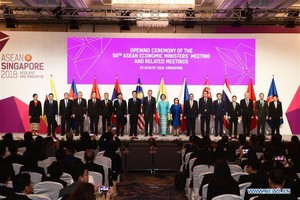 與會代表在第五十屆東盟(東協)經濟部長會議及系列會議開幕儀式上合照。（圖源：新華網）