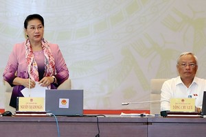 國會主席阮氏金銀（左）在會議上發表講話。（圖源：仲德）