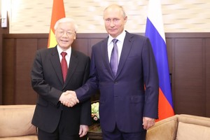 阮富仲總書記與俄羅斯總統普京會談。（圖源：越通社）