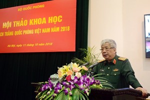 國防部副部長阮志詠上將在研討會上發言。（圖源：秋霞）