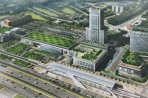 新東區車站配景圖，其中最高的是Tokyu建議建設的18層大樓。