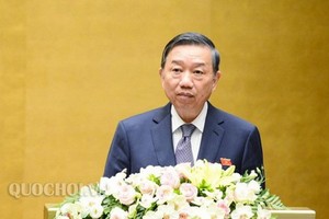 公安部長蘇霖上將闡述政府的報告。（圖源：Quochoi.vn）