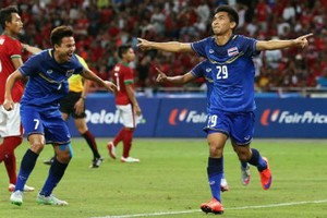 泰國球員慶賀進球。（圖源：：互聯網）