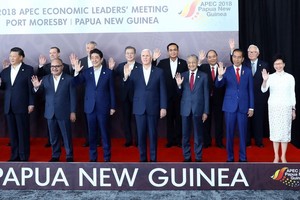 政府總理阮春福（後排右二）與亞太經合組織領導人合影。（圖源：越通社）