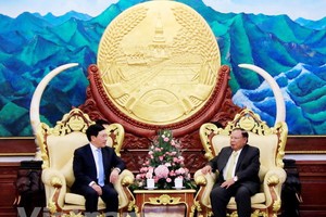 外交部長范平明（左）會見老撾總書記、國家主席本揚‧沃拉吉。