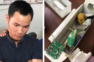 被拘押的嫌犯（左圖）與內裝燃爆物的麥克風。（圖源：CTV）